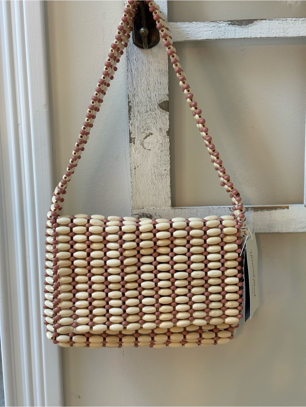 Universal Thread Cream and Dusty Pink Beaded Shoulder Bag